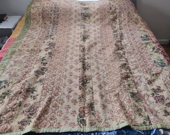 Antique Brocade & Cotton Quilt: Heavy Vintage Patchwork, Double-Sided