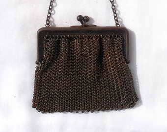 Vintage Baby Ring Gunmetal Mesh Chatelaine Coin Purse