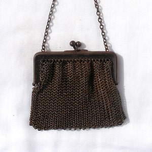 Vintage Baby Ring Gunmetal Mesh Chatelaine Coin Purse