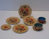 1940 39 s Ohio Art Queen Of Hearts Tin Litho Tea Set - 9 Pcs.