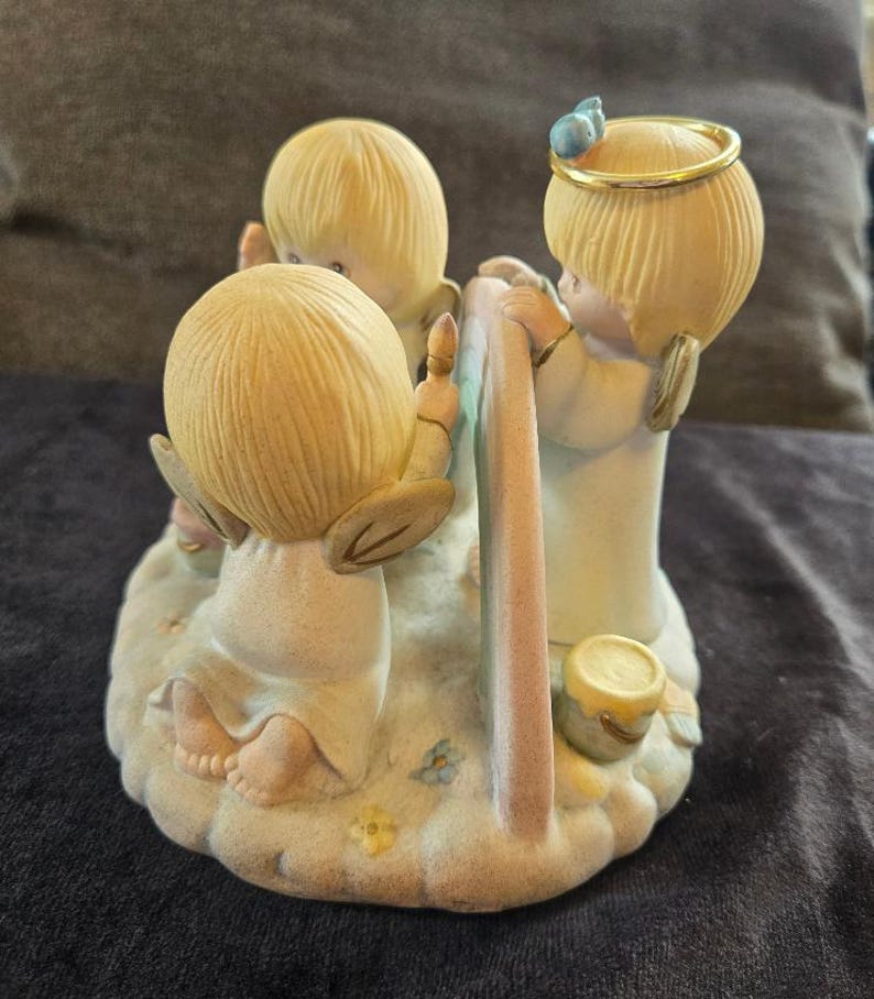 Vintage Baby Angels Painting a Rainbow Figurine, Baby Shower Gift