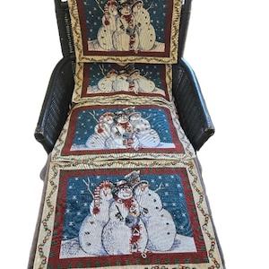 Vintage Christmas Fabric Placemats Set of 4, Vintage Snowman Placemats, Caroling Snowman Placemats, Holiday Table Placemats