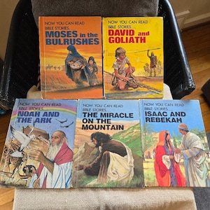 Vintage  1983 Now You Can Read Bible Stories, Set of 5 Child&#39;s Old Testament Stories, David & Goliath, Noah, Moses, Isaac and Rebekah