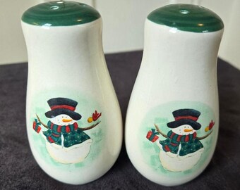 Juego de sal y pimienta con forma de muñeco de nieve navideño vintage - Decoración vintage para restaurante - Decoración rústica para fiestas - Sal y pimienta con forma de muñeco de nieve primitivo