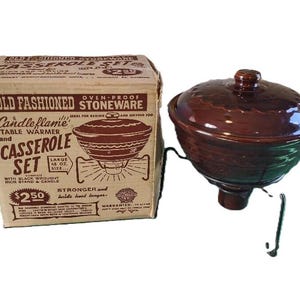 Vintage Candleflame Table Warmer and Casserole Set by Mar Crest in Original Packaging, Vintage Daisy Dot Casserole Set, MCM Cookware