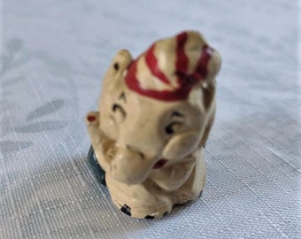 Vintage Miniature Hard Composite 1 1/2" Elephant in Pajamas - Miniature Toy Elephant in Nightcap