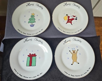 Vintage Merry Brite Christmas Salad Plates - Set of 4 Porcelain Dessert Plates