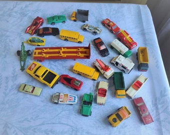 Vintage Diecast Car De-Stash - 27 Different Cars, Hot Wheels, TootsieToy, Matchbox, Lesner, 1970's & 1980's Miniature Diecast Cars