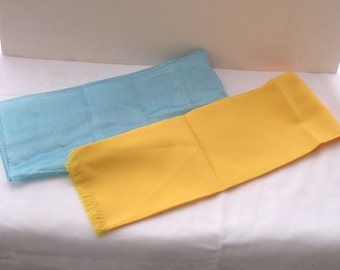 Vintage Yellow Silky Coat Scarf and Teal Dorena Scarf Set