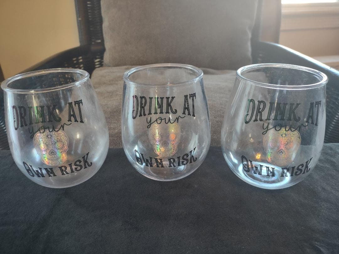 Vintage Halloween Plastic Drinking Snifters, Set of 6 Skull, Ghost and Spider Unbreakable