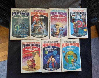 Vintage 1970s Perry Rhodan Science Fiction Books, 7 Different Ace Paperback Vintage Science Fiction - Volumes 76, 79, 80, 85, 90, 93, 96