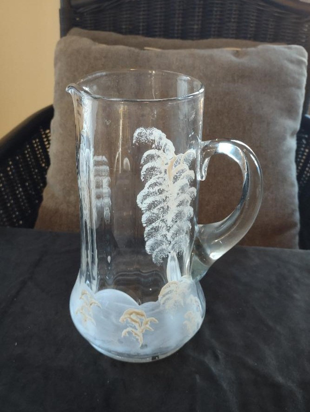 Tree Colorful Pitcher Vintage Hand Painted Winter Trees Glass Pitcher: Holiday Bar Decor - Etsy