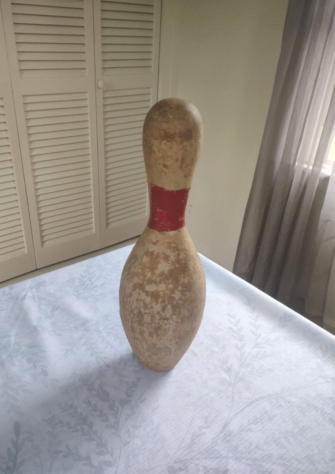 Antique Solid Oak Bowling Pin 1950's Wooden Bowling Pin Man Cave Decor