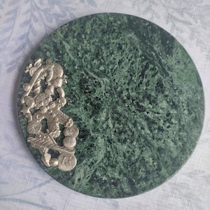 Vintage Green Marble Cheese Tray w/ Pewter Gingerbread Man & Christmas Sweets, Holiday Serving Tray, Green Marble Tray, Holiday Treat Tray