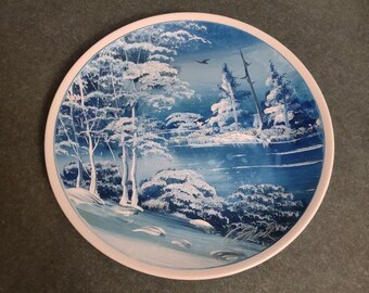 Vintage Blue and White Christmas Winter Scene Decorative Plate