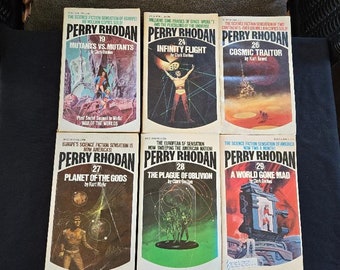 Vintage 1970s Perry Rhodan Science Fiction Books, 6 Different Ace Paperback Vintage Science Fiction - Volumes 19, 24, 26, 27, 28, 29