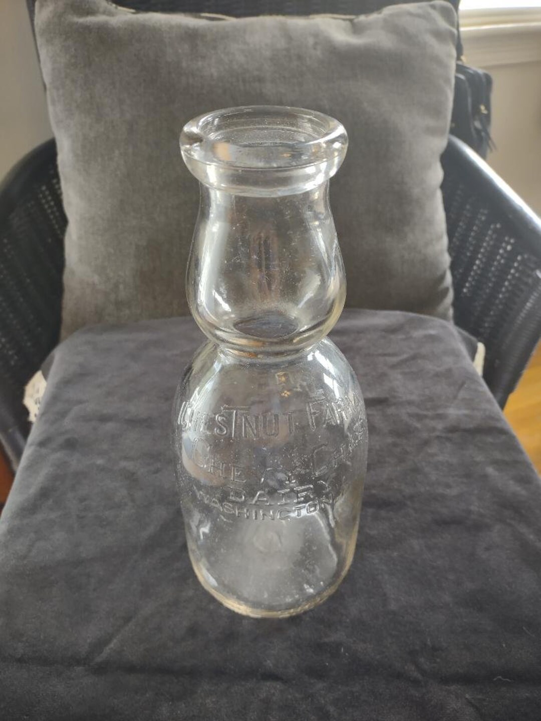 Vintage Chestnut Farm Quart Clear Glass Milk Bottle Creamer Etsy