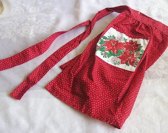 Vintage Christmas Poinsettia Cotton Apron