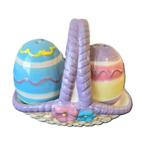 Vintage Ceramic Easter Basket with Egg Salt & Pepper Shakers