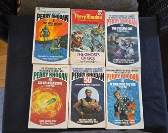 Vintage 1970s Perry Rhodan Science Fiction Books, 6 Different Ace Paperback Vintage Science Fiction - Volumes 5, 10, 44, 49, 50 51