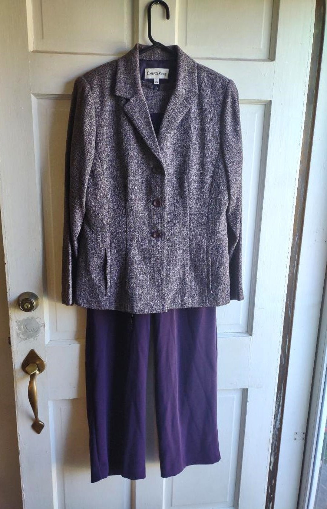 Danny & Nicole Deep Purple Tweed 3 Piece Pantsuit, Woman's Classic 3