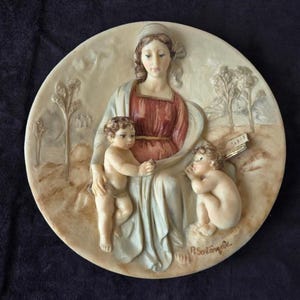 1986 Alabaster Collector Plate IL Dono Della Saggezza by Santangela, The Gift of Wisdom Alabaster Plate