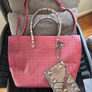Bolso de mano vintage de piel sintética de gran tamaño con correa para el hombro y asas con detalles de reptil, bolsa adicional con estampado de piel de serpiente, bolso vintage para mujer