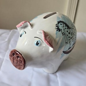 Vintage Italian Hand Painted Baby Boy Piggybank Numbered 1/126, Retro Rocking Horse Piggybank, Children&#39;s Room Decor,