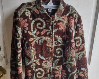 Vintage MDL Tapestry Fitted Jacked Size Petite L, Lady's Floral Tapestry Jacket, Fall Colors Woman's Tapestry Jacket, Classic Woman's Jacket