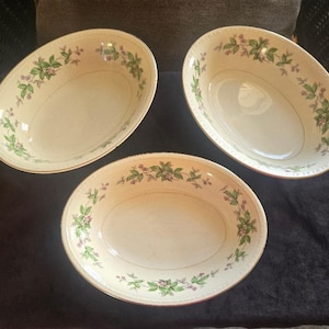 Vintage Homer Laughlin Eggshell Georgian Greenbriar 9&quot; Oval Vegetable Bowls Set of 3, Farmhouse Kitchen, Country Kitchen