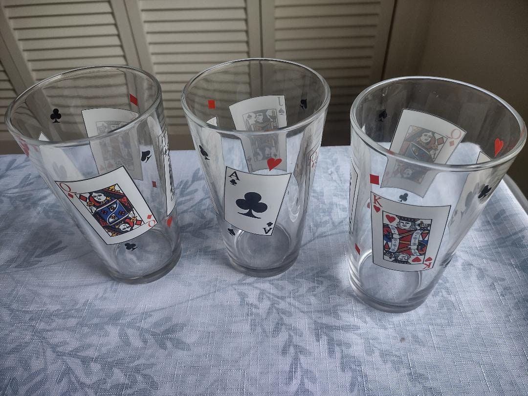 Vintage MCM Playing Card Glasses Set of 3 Poker Cards Iced Etsy