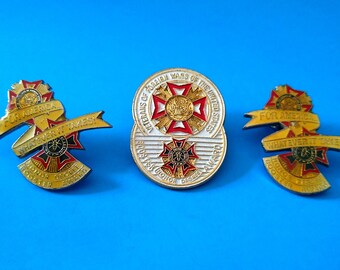 Trio of Veteran of Foreign Wars Honor Degree Booster Award Pins - Vintage Militaria - Vintage Military Pins - Vintage VFW - Service Pins