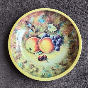 Vintage Daher Decorated Ware  Tray with Fruit Still Life - Vintage Gold Trim Tray - Vintage Metal Candy Dish