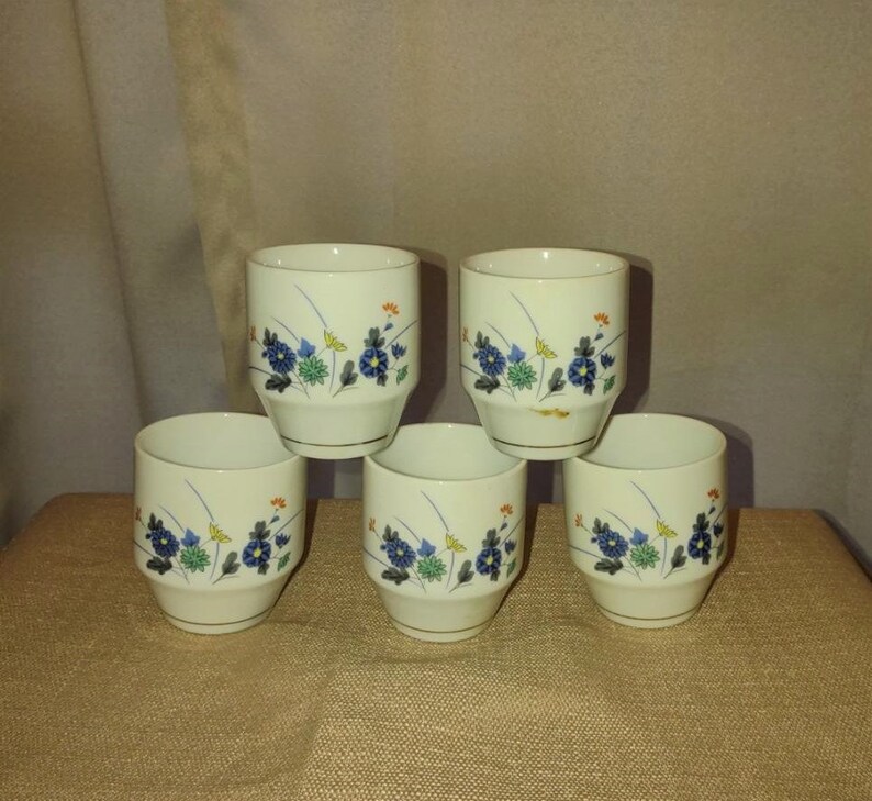 Vintage OMC Japan Sake Cups Tea Cups Set of 5 Spring Floral Design