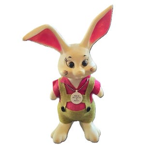 Vintage 1960&#39;s Roy Des of Fla Bunny Rabbit Coin Bank, MCM Plastic Advertising Piggy Bank, Mid-Century Modern Piggy Bank
