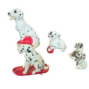 Vintage Miniature Dalmatian Figurines Set of 4, Miniature Spotted Dogs, Dog Lovers Gift, Mother&#39;s Day Gift, Firehouse Dogs