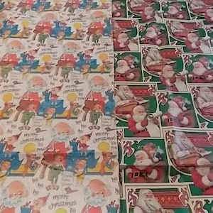 Vintage Christmas Wrapping Paper Unused - 2 Full Sheets - 2 Different Patterns
