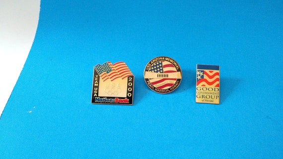 Trio Vintage Flag Pins - USS Arizona Memorial - G… - image 1