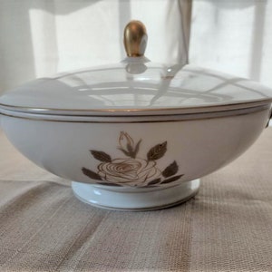 Vintage Rosenthal Porcelain Covered Vegetable Bowl, Rose Pattern China, Gold Trimmed Rosenthal Serving Bowl, Elegant Dining Bowl