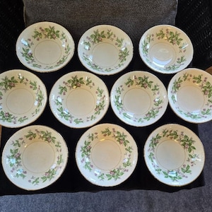 Vintage Homer Laughlin Eggshell Georgian Greenbriar 5 1/2&quot; Berry Bowls, Set of 10, Farmhouse Kitchen, Country Kitchen