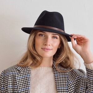 Navy Wool Felt Belted Fedora image 1