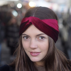 Adjustable Burgundy Twist Turban Velvet Headband image 2