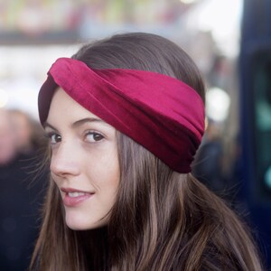 Adjustable Burgundy Twist Turban Velvet Headband image 1