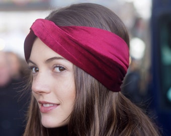 Adjustable Burgundy Twist Turban Velvet Headband