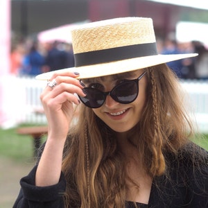 The Gibson Straw Boater Summer hat in biscuit