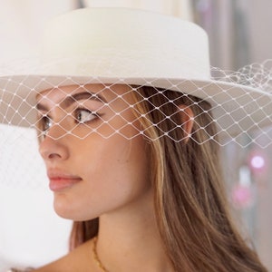 Bridal Boater Hat Veiled image 1