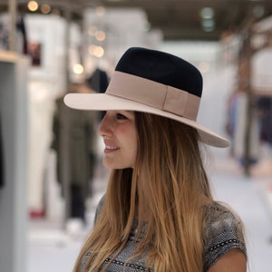 Two Tone Navy Top Lazy Fedora with floppy brim in pure felt