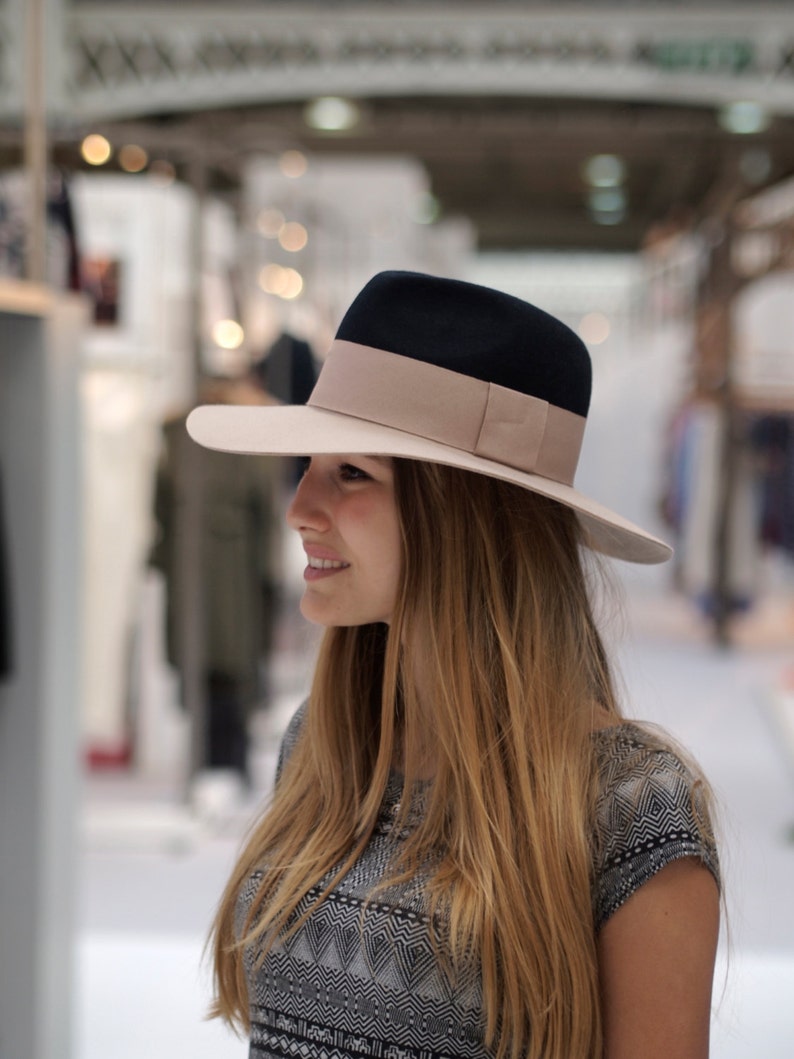 Two Tone Navy Top Lazy Fedora with floppy brim in pure felt image 1