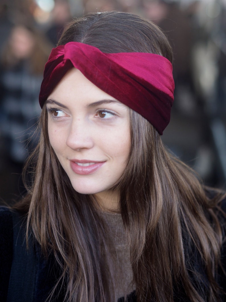 Adjustable Burgundy Twist Turban Velvet Headband image 4