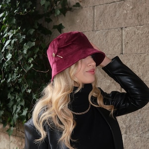 Burgundy Velvet Bucket Hat image 1